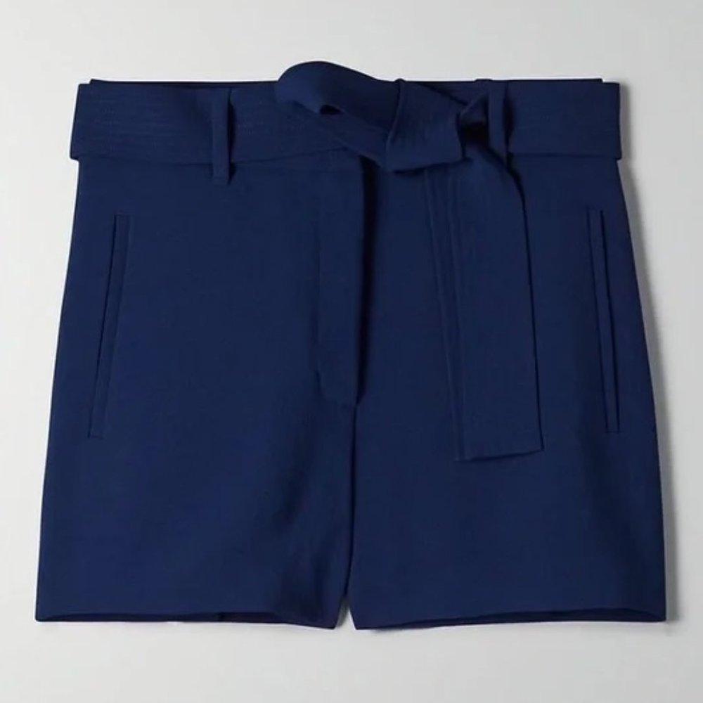 Wilfred Navy High-Waist Tie-Belt Shorts
